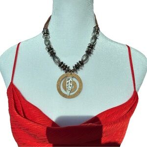 Boho Tribal Wood & Shell Statement Necklace